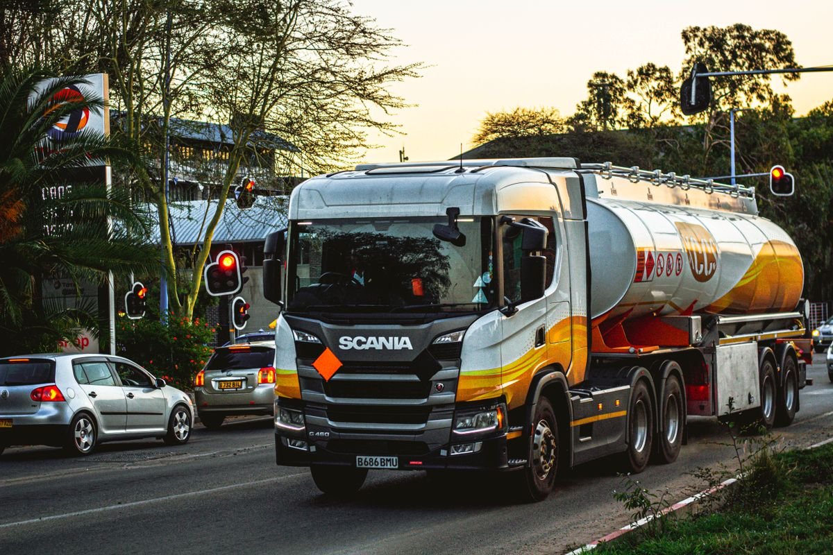 Tanker truck transporting liquid cargo